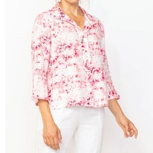 Habitat Hidden Placket Easy Linen Batik Swing Shirt Lagenlook Artsy Size Large